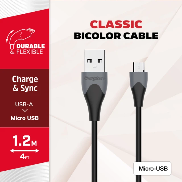 Кабель Energizer Classic USB-A to Micro USB 1.2m Black (C610MGBK)