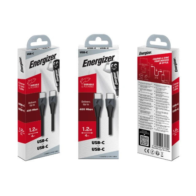 Кабель USB-C to USB-C Energizer Classic 1.2м Black (C611CGBK)