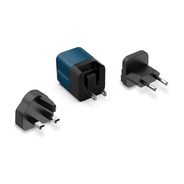 Мережева зарядка Energizer Ultimate Multiplug EU/UK/US GaN USB-C 20W Blue (A20MUBL)