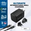Зарядний пристрій Energizer Ultimate 20W Multiplug EU/UK/US GaN USB-C Black (A20MUC)