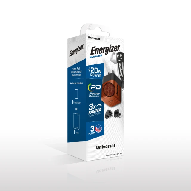 Зарядний пристрій Energizer Ultimate Multiplug GaN USB-C 20W PD EU/UK/US Brown (A20MUWO)