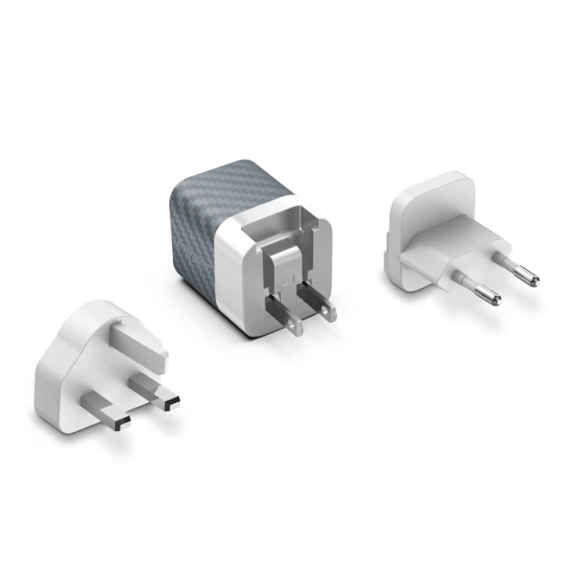 Зарядка мережева Energizer Ultimate Multiplug EU/UK/US GaN USB-C & USB-A 38W PD + QC3.0 Silver (A38QMU)