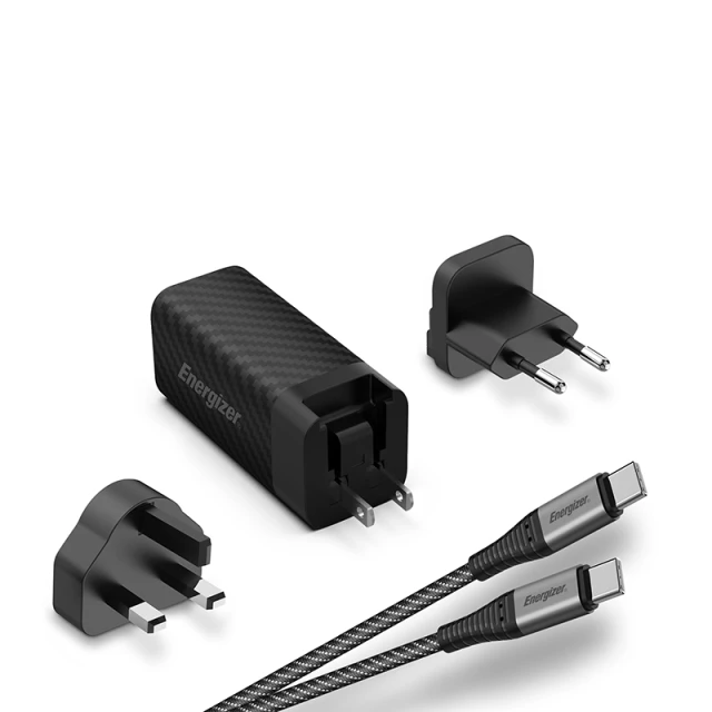 Зарядний пристрій Energizer Ultimate Multiplug 65W GaN USB-C & USB-A EU/UK/US з кабелем Black (A65MUC)