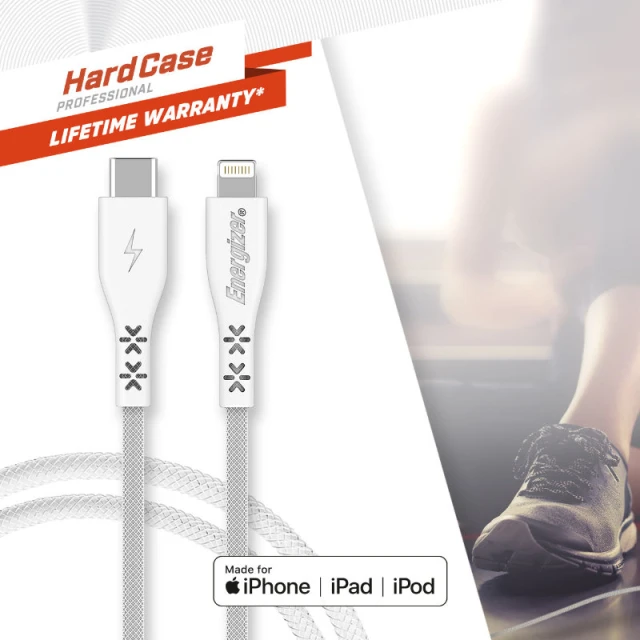 Кабель Energizer HardCase USB-C to Lightning 1.2м MFi White (C411LKWH)