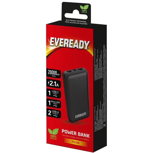 Павербанк Eveready PX20B 20000 mAh 2x USB-A Black (3492548233755)