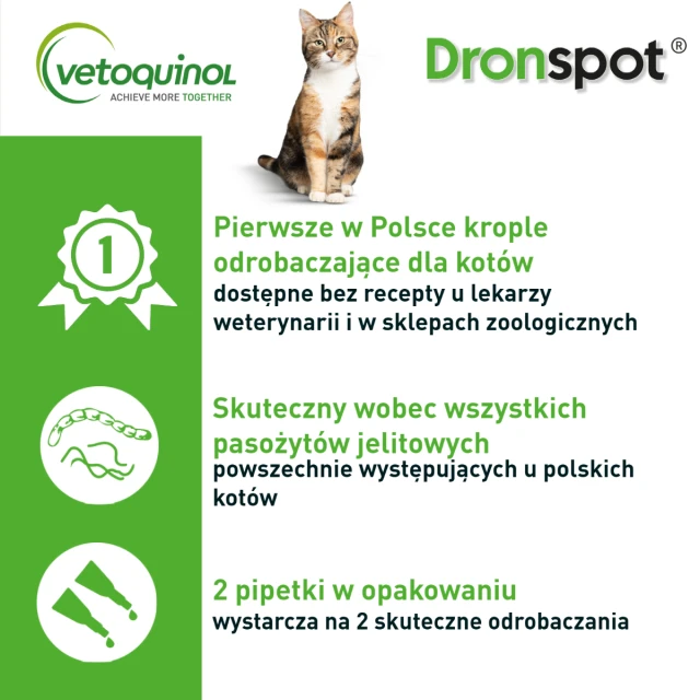 Краплі для котів Vetoquinol Dronspot для середніх котів 2,5–5 кг (3605870104598)