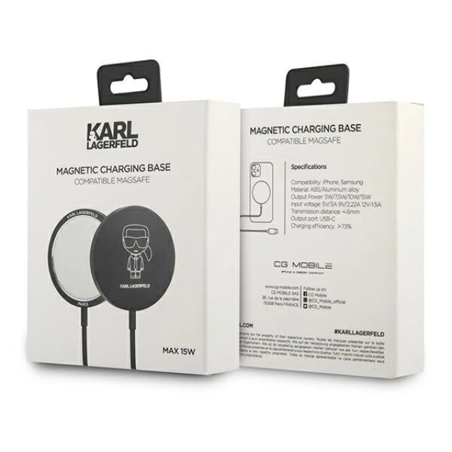 Бездротовий зарядний пристрій Karl Lagerfeld 15W Black with MagSafe (KLCBMSIKBK)