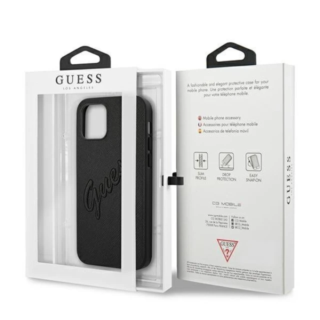 Чохол Guess Saffiano Vintage Script для iPhone 12 Pro Max Black (GUHCP12LRSAVSBK)