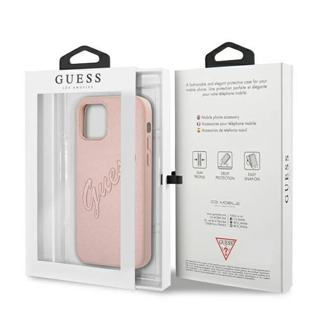 Чохол Guess Saffiano Vintage Script для iPhone 12 | 12 Pro Pink (GUHCP12MRSAVSRG)