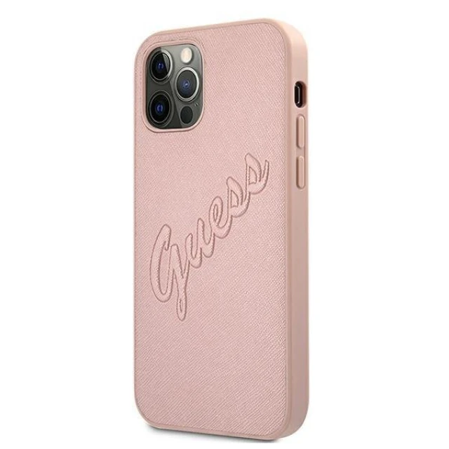 Чехол Guess Saffiano Vintage Script для iPhone 12 Pro Max Pink (GUHCP12LRSAVSRG)