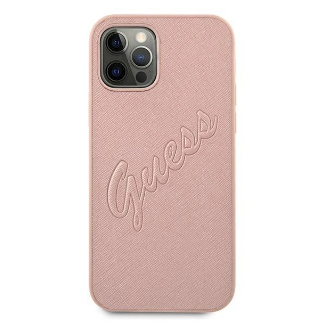 Чехол Guess Saffiano Vintage Script для iPhone 12 Pro Max Pink (GUHCP12LRSAVSRG)
