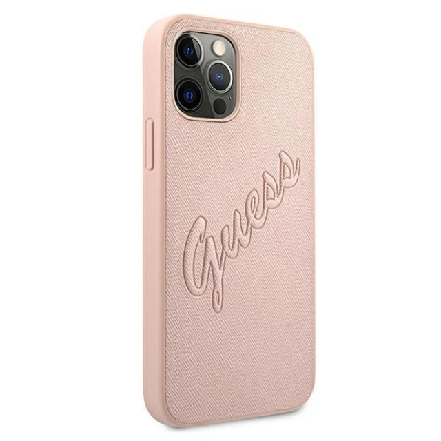 Чехол Guess Saffiano Vintage Script для iPhone 12 Pro Max Pink (GUHCP12LRSAVSRG)