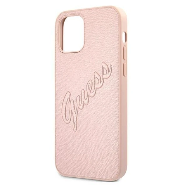 Чехол Guess Saffiano Vintage Script для iPhone 12 Pro Max Pink (GUHCP12LRSAVSRG)