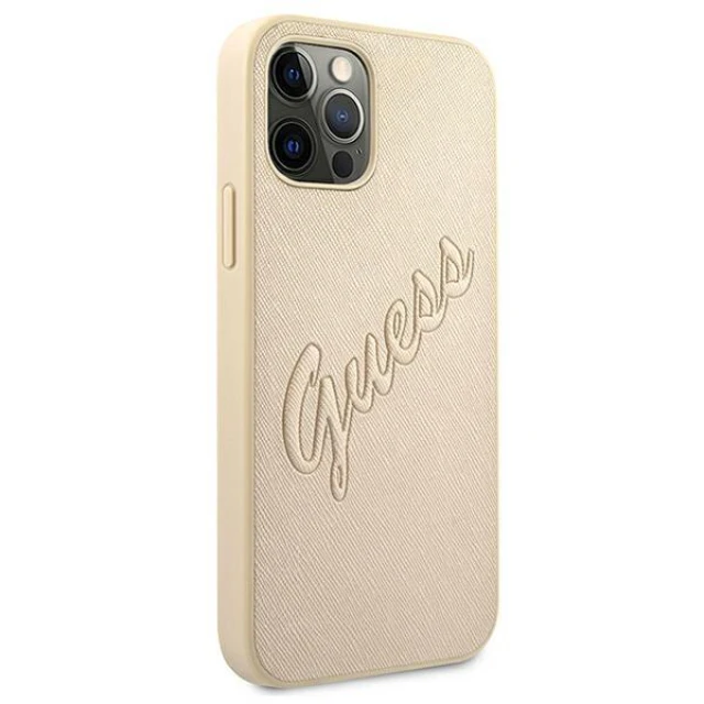 Чохол Guess Saffiano Vintage Script для iPhone 12 | 12 Pro Gold (GUHCP12MRSAVSLG)