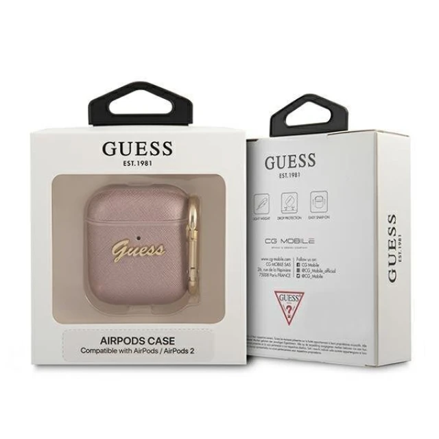 Чохол Guess Saffiano Script Metal Collection для AirPods 2/1 Pink (GUA2SASMP)