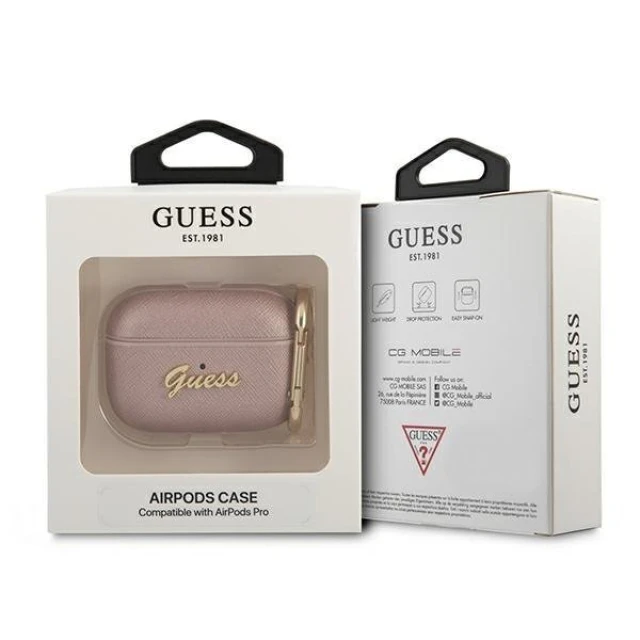Чохол Guess Saffiano Script Metal Collection для AirPods Pro Pink (GUAPSASMP)