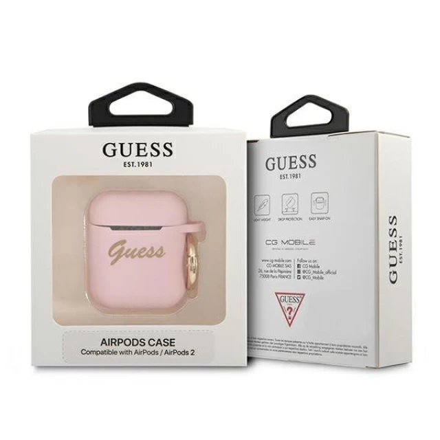 Чехол Guess Silicone Vintage Script для AirPods 2/1 Pink (GUA2SSSI)