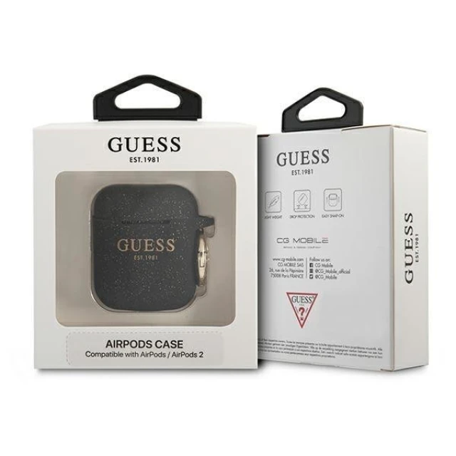 Чохол для навушників Guess Silicone Glitter для AirPods Black (GUA2SGGEK)