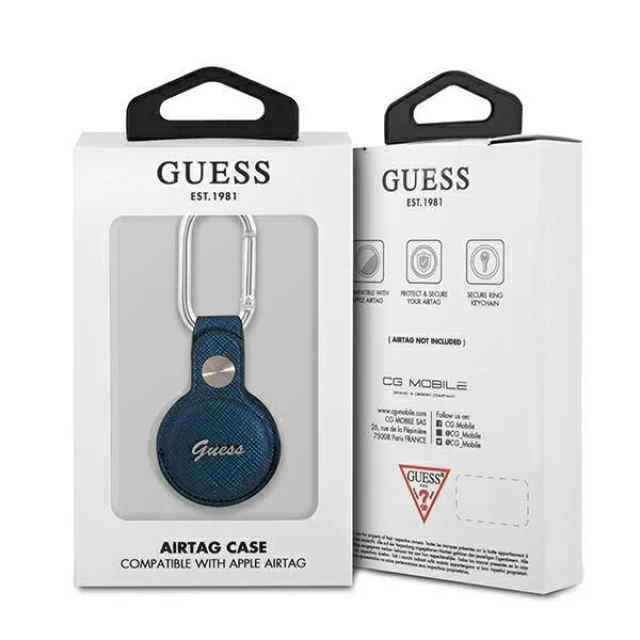 Брелок з карабіном Guess Saffiano Vintage Script для AirTag Blue (GUATPSASRSB)