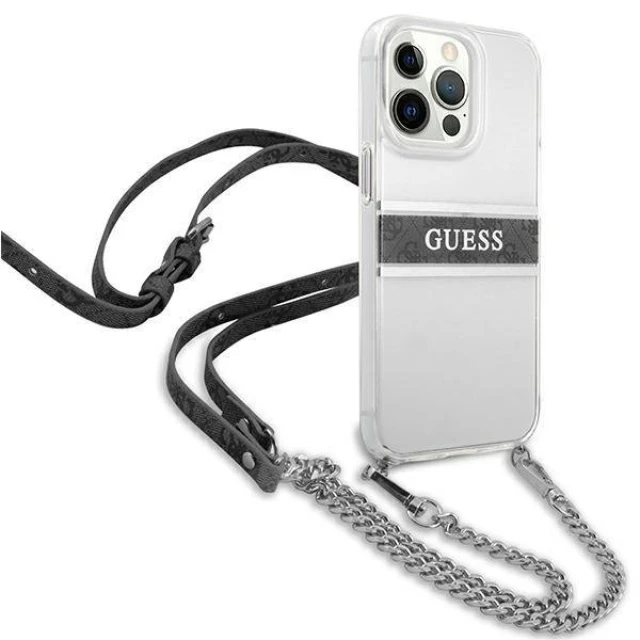 Чохол Guess 4G Grey Strap Silver Chain для iPhone 13 Pro Transparent (GUHCP13LKC4GBSI)