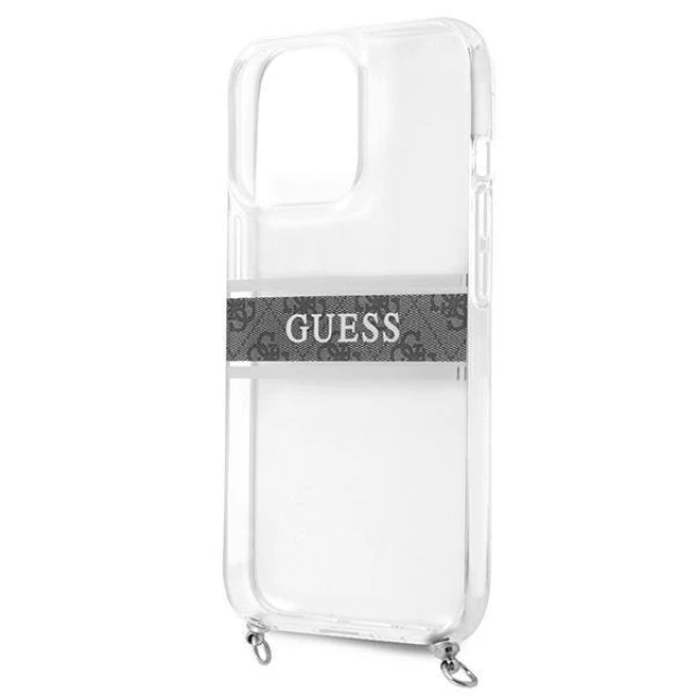 Чохол Guess 4G Grey Strap Silver Chain для iPhone 13 Pro Transparent (GUHCP13LKC4GBSI)