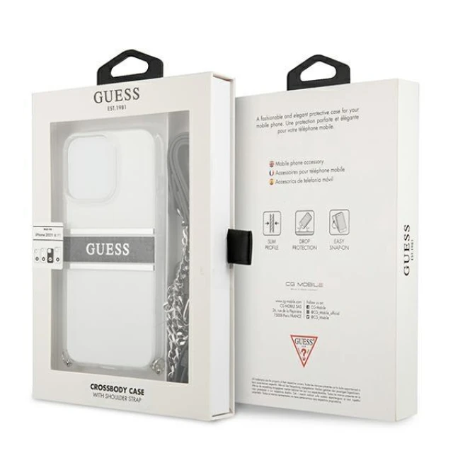 Чохол Guess 4G Grey Strap Silver Chain для iPhone 13 Pro Transparent (GUHCP13LKC4GBSI)