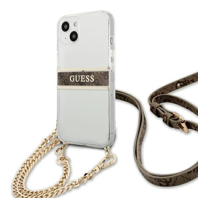 Чохол Guess Brown Strap Gold Chain для iPhone 13 mini Transparent (GUHCP13SKC4GBGO)
