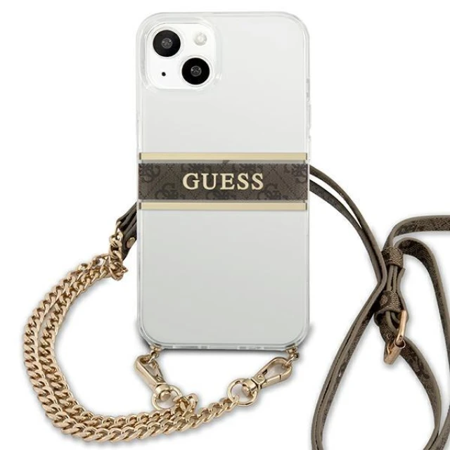 Чохол Guess Brown Strap Gold Chain для iPhone 13 mini Transparent (GUHCP13SKC4GBGO)
