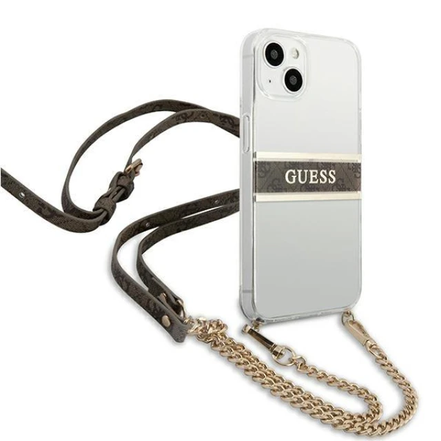 Чохол Guess Brown Strap Gold Chain для iPhone 13 mini Transparent (GUHCP13SKC4GBGO)