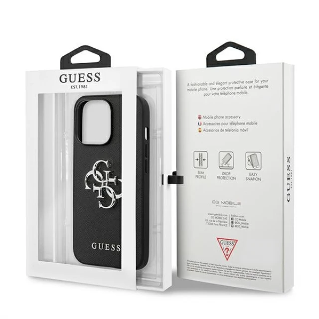 Чохол Guess Saffiano 4G Metal Logo для iPhone 13 Pro Black (GUHCP13LSA4GSBK)