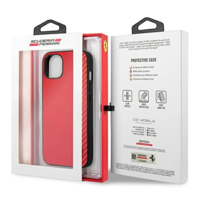 Чохол Ferrari для iPhone 13 mini On Track Carbon Stripe Red (FESAXHCP13SRE)