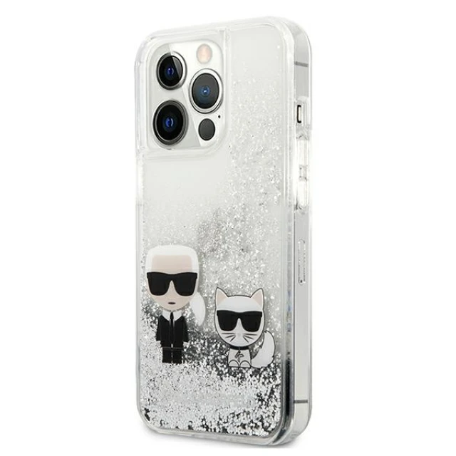 Чохол Karl Lagerfeld Liquid Glitter Karl & Choupette для iPhone 13 | 13 Pro Silver (KLHCP13LGKCS)