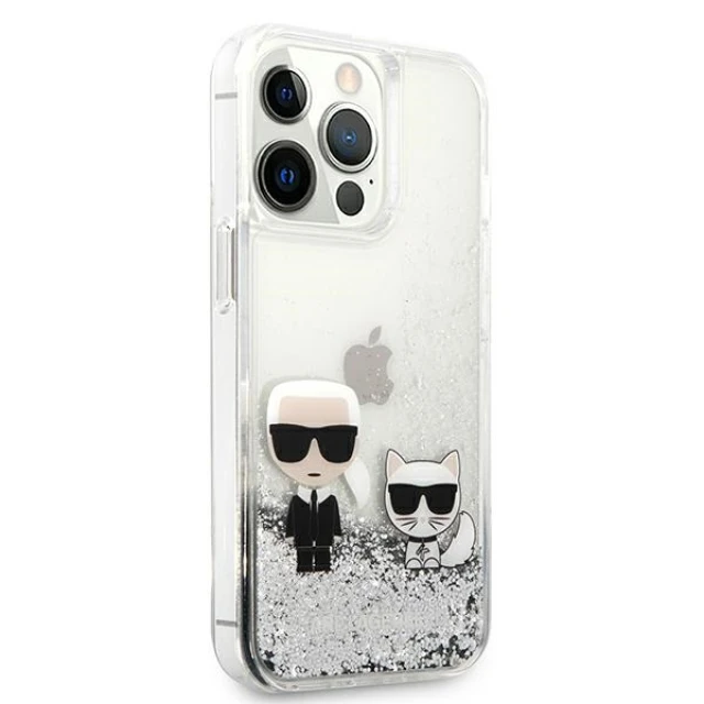 Чохол Karl Lagerfeld Liquid Glitter Karl & Choupette для iPhone 13 | 13 Pro Silver (KLHCP13LGKCS)