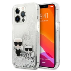 Чохол Karl Lagerfeld Liquid Glitter Karl & Choupette для iPhone 13 Pro Max Silver (KLHCP13XGKCS)