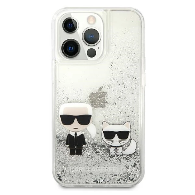 Чохол Karl Lagerfeld Liquid Glitter Karl & Choupette для iPhone 13 Pro Max Silver (KLHCP13XGKCS)