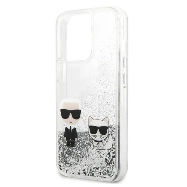 Чохол Karl Lagerfeld Liquid Glitter Karl & Choupette для iPhone 13 Pro Max Silver (KLHCP13XGKCS)