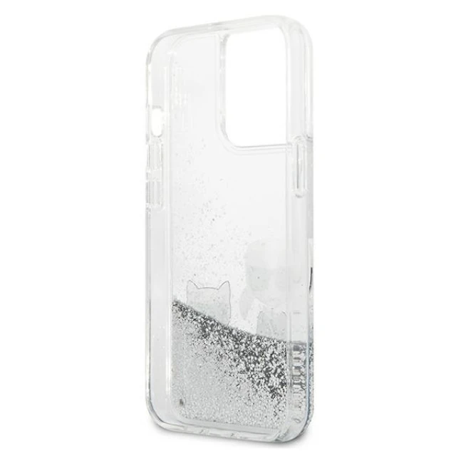 Чохол Karl Lagerfeld Liquid Glitter Karl & Choupette для iPhone 13 Pro Max Silver (KLHCP13XGKCS)