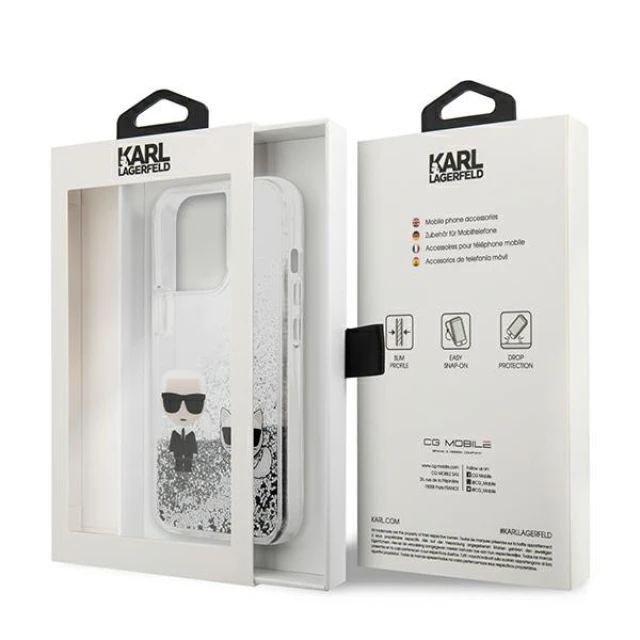 Чохол Karl Lagerfeld Liquid Glitter Karl & Choupette для iPhone 13 Pro Max Silver (KLHCP13XGKCS)