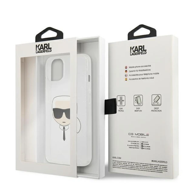 Чохол Karl Lagerfeld Glitter Karl's Head для iPhone 13 mini Silver (KLHCP13SKHTUGLS)