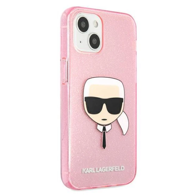 Чохол Karl Lagerfeld Glitter Karl's Head для iPhone 13 mini Pink (KLHCP13SKHTUGLP)