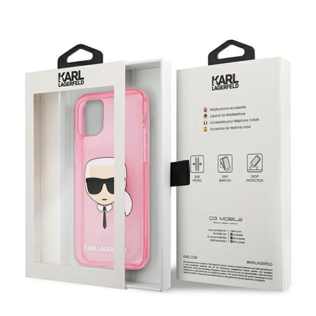 Чохол Karl Lagerfeld Glitter Karl's Head для iPhone 13 mini Pink (KLHCP13SKHTUGLP)