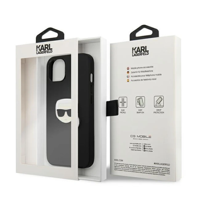 Чохол Karl Lagerfeld Leather Iconic Karl's Head Metal для iPhone 13 mini Black (KLHCP13SPKMK)