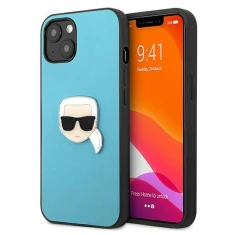 Чохол Karl Lagerfeld Leather Iconic Karl's Head Metal для iPhone 13 mini Blue (KLHCP13SPKMB)