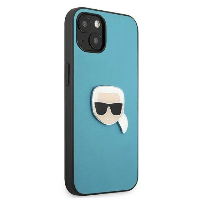 Чохол Karl Lagerfeld Leather Iconic Karl's Head Metal для iPhone 13 mini Blue (KLHCP13SPKMB)