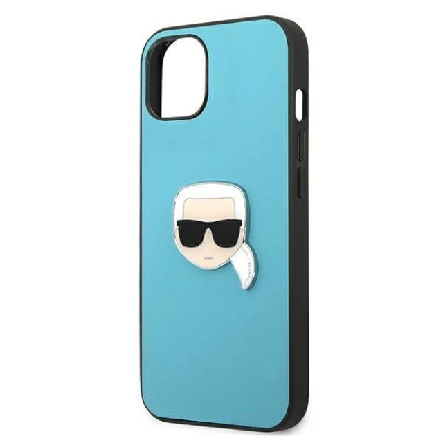 Чохол Karl Lagerfeld Leather Iconic Karl's Head Metal для iPhone 13 mini Blue (KLHCP13SPKMB)