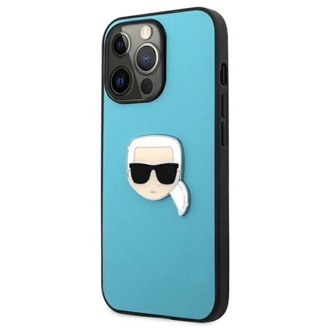 Чохол Karl Lagerfeld Leather Iconic Karl's Head Metal для iPhone 13 Pro Max Blue (KLHCP13XPKMB)