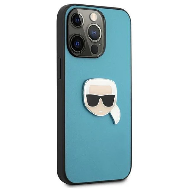 Чохол Karl Lagerfeld Leather Iconic Karl's Head Metal для iPhone 13 Pro Max Blue (KLHCP13XPKMB)