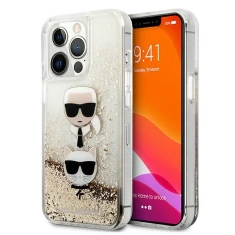 Чехол Karl Lagerfeld Liquid Glitter Karl & Choupette Head для iPhone 13 Pro Max Gold (KLHCP13XKICGLD)
