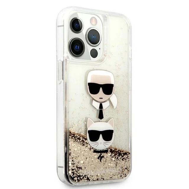 Чохол Karl Lagerfeld Liquid Glitter Karl & Choupette Head для iPhone 13 Pro Max Gold (KLHCP13XKICGLD)