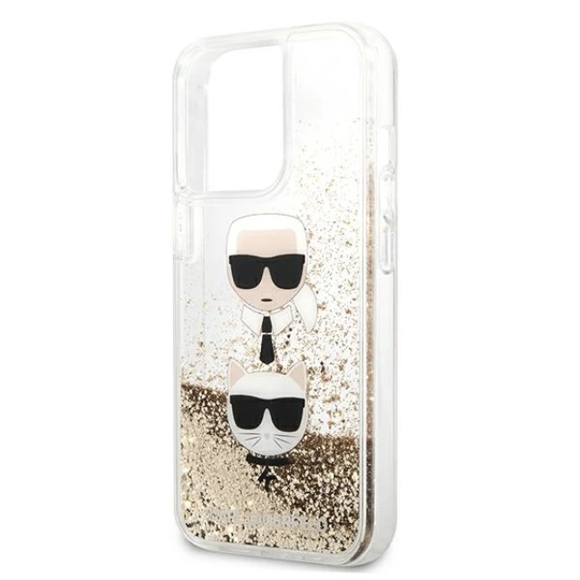 Чохол Karl Lagerfeld Liquid Glitter Karl & Choupette Head для iPhone 13 Pro Max Gold (KLHCP13XKICGLD)